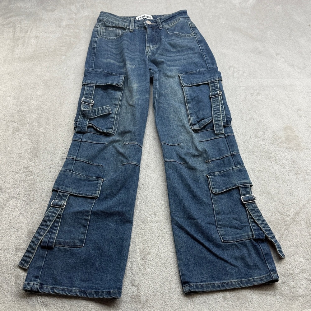 Disclosure Cargo Jeans Womens 0/24 Medium Wash Y2K Gruge Skater Streetwear Cyber
